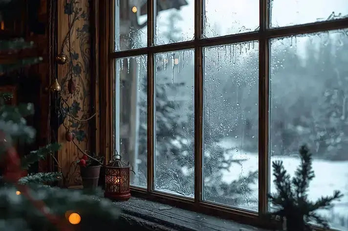 Fenêtre en hiver avec condensation signe d'humidité